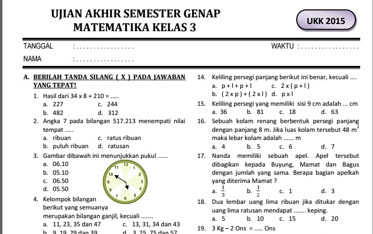 Soal bahasa indonesia kelas 3 semester 1